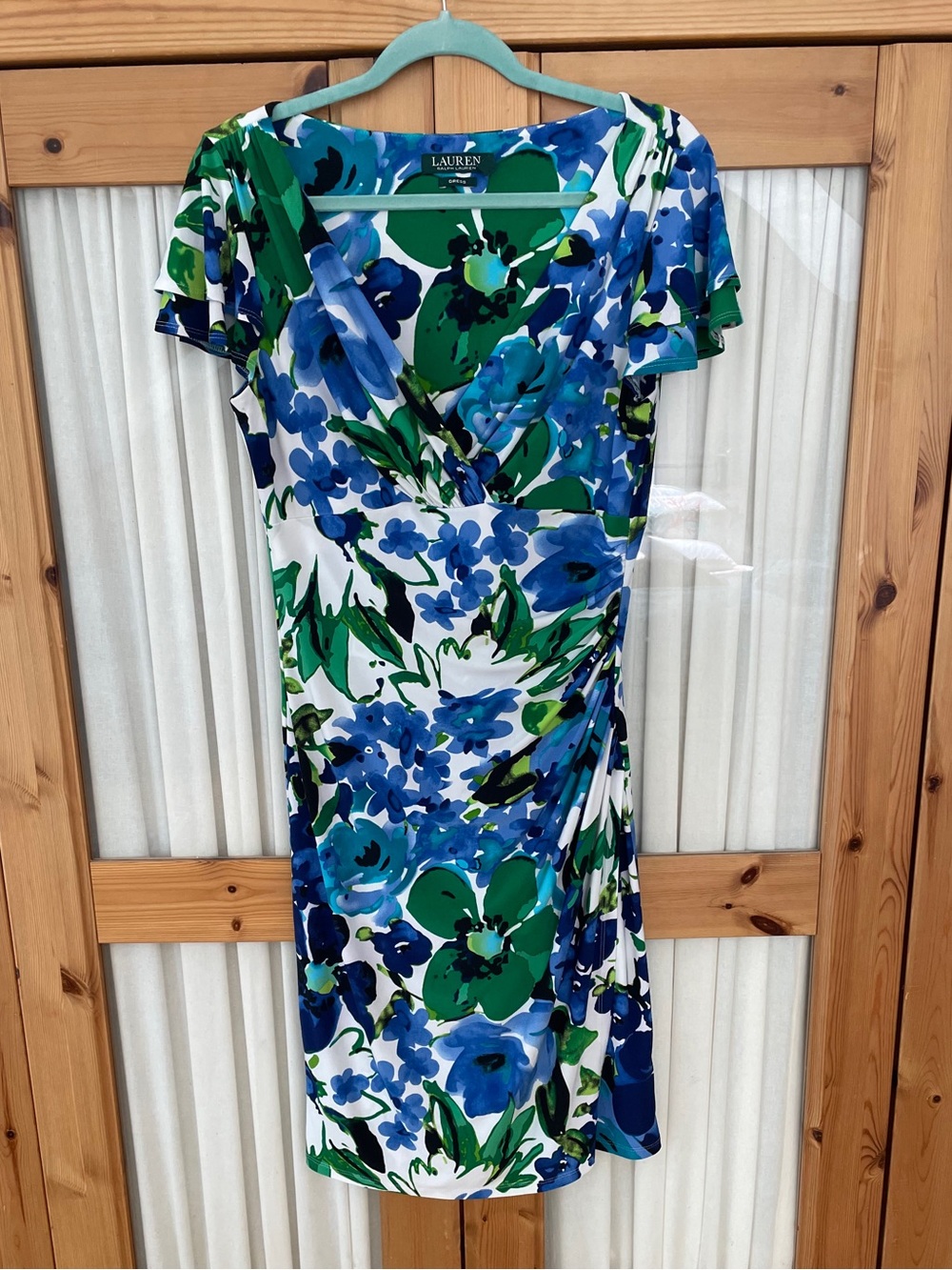 Lauren Ralph Lauren Green & Blue Floral Faux Wrap Dress